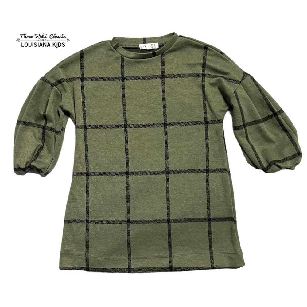 NEW Joah Love 5Y Olive Green Grid Print Dress